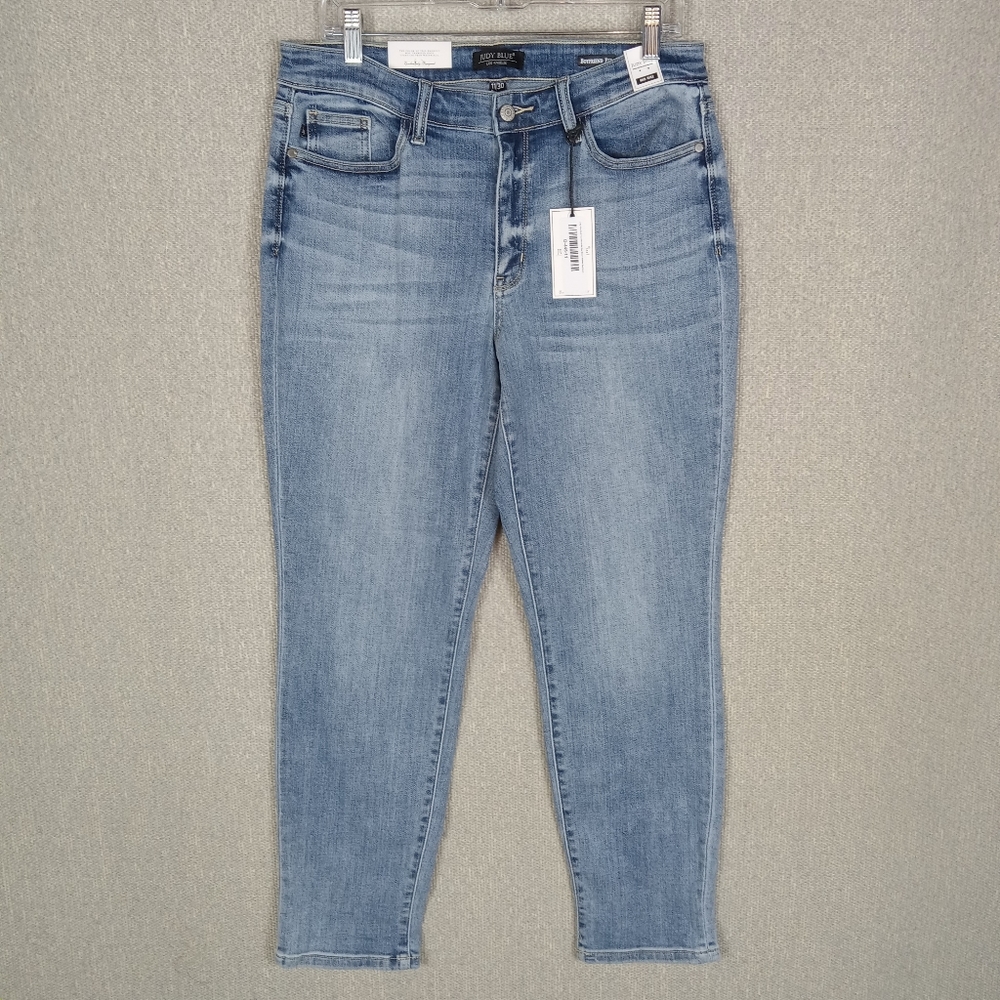 Judy Blue Boyfriend Jeans Women's 11 Blue Mid Cuffed Rise Light Wash Stretch